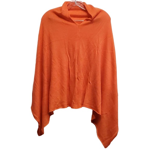 Ly Lexi York Orange V-Neck Light Weight Poncho - Picture 1 of 4